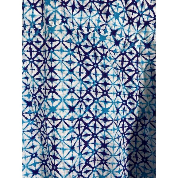 Catherines Top Size 1X Button Up Blue & White Print Coastal Beachy Blouse Mature - Picture 11 of 14